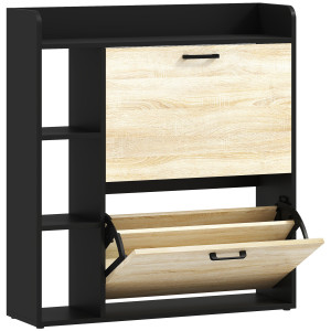 Altro Scarpiera Slim Con 2 Cassetti Ribaltabili E 3 Vani Aperti, Capacità 15 Scarpe, 83x24x90.5 Cm, Nero