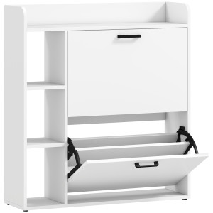 Altro Scarpiera Slim Con 2 Cassetti Ribaltabili E 3 Vani Aperti, Capacità 15 Scarpe, 83x24x90.5 Cm, Bianco