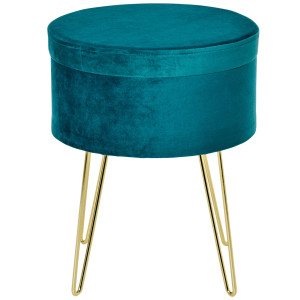 Altro Pouf Contenitore 2 In 1 Uso Sgabello O Tavolino In Legno E Velluto Verde