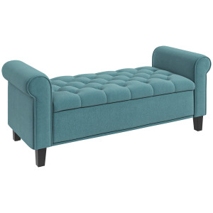 Altro Panca Fondo Letto In Tessuto Vellutato Con Vano Contenitore E Braccioli, 126x48.5x57 Cm, Verde