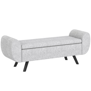 Altro Panca Contenitore Fondo Letto Con Braccioli In Tessuto, Gambe In Legno E Vano Da 53.8l, 132x42x50 Cm, Grigio