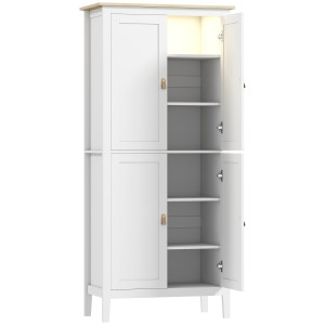 Altro Credenza Cucina Alta 177 Cm, Mobile Cucina Con Luce Led, Dimmerabile A 3 Colori, Ripiani Regolabili, Bianco
