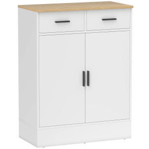 Altro Credenza Moderna 2 Cassetti E Armadietto 2 Ante, Ripiano Interno Regolabile, Bianco E Legno