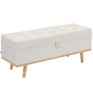 Altro Panca Contenitore Da 80l Imbottita Con Rivestimento In Tessuto E Gambe In Legno, 118x42x45 Cm, Crema