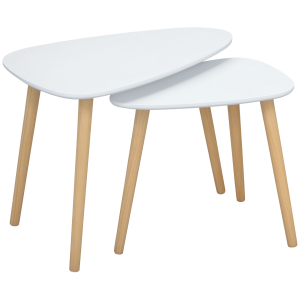 Altro Set 2 Tavolini Da Salotto Impilabili Stile Nordico Con Gambe In Legno, Bianco