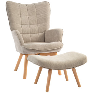 Altro Poltrona Con Poggiapiedi In Stile Contemporaneo, In Tessuto Effetto Velluto, 72x80x101 Cm, Marrone Chiaro