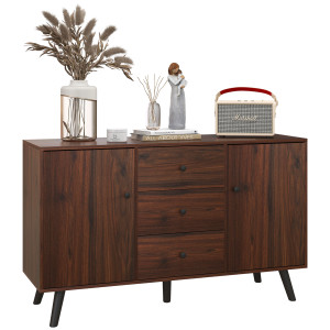 Altro Credenza Moderna In Legno E Truciolato Con 2 Armadietti E 3 Cassetti, 127x40x76 Cm, Marrone E Nero