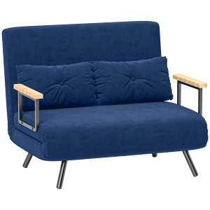 Altro Divano Letto 3 In 1 In Tessuto Effetto Velluto Con Schienale Regolabile E 2 Cuscini, 102x73x81 Cm, Blu