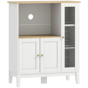 Altro Mobile Microonde Con Armadietto Inferiore E 3 Ripiani Laterali Con Anta In Vetro, In Legno, 80x35x97 Cm, Bianco