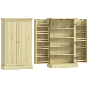 Altro Dispensa 104 Cm, 12 Rastrelliere Spezie, Ripiani Regolabili, Legno Naturale.