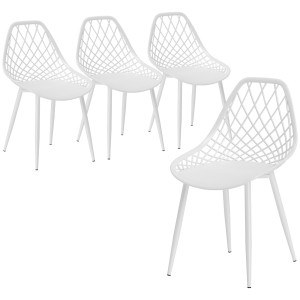 Altro Set 4 Sedie Da Pranzo Moderne Con Schienale Traforato In Plastica E Gambe In Metallo, Bianco