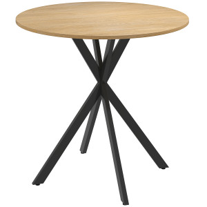 Altro Tavolo Da Pranzo Rotondo Stile Industriale Con Gambe A Croce In Acciaio, Ø80x75 Cm, Colore Quercia
