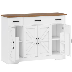 Altro Credenza Cucina Rustico, Mobile Cucina Con Ante SofT-Close, 3 Cassetti, 3 Ripiani Regolabili, Portaspezie, Bianco