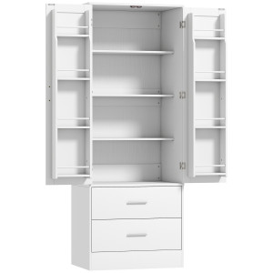 Altro Credenza Da Cucina Con Armadietto Con 8 Ripiani Portaspezie E 2 Cassetti, 60x40x159 Cm, Bianco