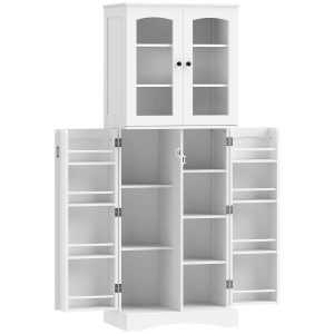 Altro Mobile Dispensa Cucina Con Ante, Armadietti E Cerniere A Chiusura Silenziosa, In Legno, 60x40x162 Cm, Bianco