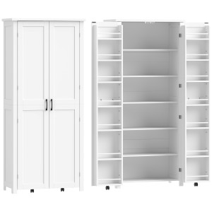 Altro Mobile Cucina Alto Con Ruote, 2 Ante, 14 Scomparti, 80x40x180 Cm, Bianco