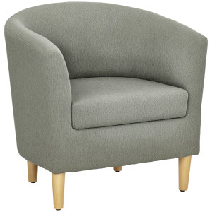 Altro Poltrona Moderna A Pozzetto In Tessuto Effetto Lino Con Gambe In Legno, 74x63x73cm, Grigio
