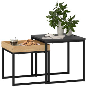 Altro Set 2 Tavolini Da Caffè Moderni Con Gambe A U, In Legno E Acciaio, 45x45x45 Cm E 40x40x40 Cm, Nero