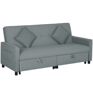 Altro Divano Letto 3 Posti Clic Clac Con Schienale Reclinabile E 2 Cuscini, 196x90x89 Cm, Grigio
