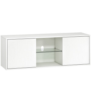 Altro Mobile Porta Tv Fino A 55" Sospeso O A Terra, Ante Soft Close, Foro Passacavi E Ripiano In Vetro, Bianco