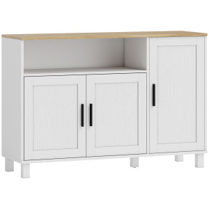 Altro Credenza Cucina Con Ante Ammortizzate, 2 Armadietti E Vano Aperto In Legno, 110x33x75 Cm, Bianco