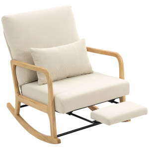 Altro Sedia A Dondolo In Velluto A Coste Con Poggiapiedi, Schienale Reclinabile, In Stile Scandinavo, Crema