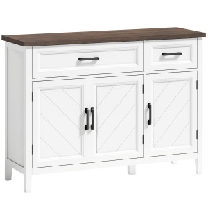 Altro Credenza Cucina In Legno Con 3 Ante A Fienili, 2 Cassetti E 2 Ripiani Regolabili, Bianco