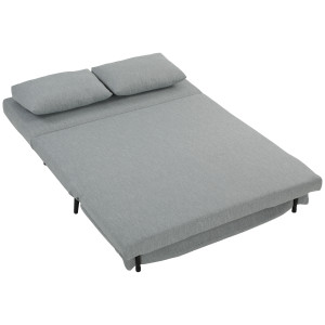 Altro Divano Letto 2 Posti 3 In 1 In Tessuto Effetto Lino Con 2 Cuscini, Struttura In Legno E Acciaio, Grigio Chiaro