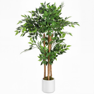 Altro Pianta Artificiale Di Baniano Verde In Peva E Legno Con Vaso Contenitore In Pp E Cemento, 55x55x120 cm