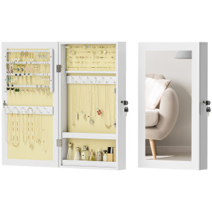 Altro Mobiletto Portagioie A Specchio Con Design A Muro E 2 Chiavi Di Sicurezza, In Legno, 36.5x9.5x67 Cm, Bianco