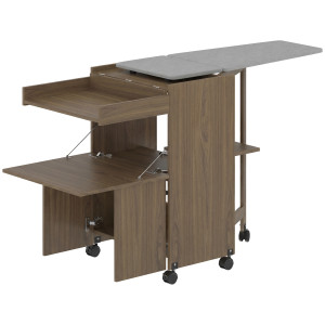 Altro Mobile Asse Da Stiro Pieghevole Con Porta Ferro E Indumenti Con Vano Aperto,154x55x87 Cm, Marrone