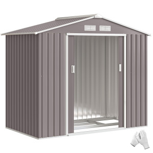 Altro Casetta Da Giardino Porta Utensili In Lamiera Con Porte Scorrevoli, 213x130x185 Cm, Grigio
