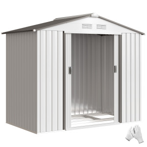 Altro Casetta Porta Utensili In Acciaio, Capanno Da Giardino Con Porte Scorrevoli, 213x130x185 Cm, Bianco