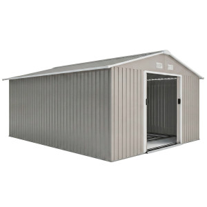 Altro Casetta Da Giardino Con Porte Scorrevoli E Tetto Inclinato, In Acciaio, 340x386x200 Cm, Grigio