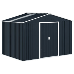 Altro Casetta Porta Attrezzi In Acciaio Con Tetto Inclinato E 2 Porte Scorrevoli, 277x195x192 Cm, Grigio Scuro