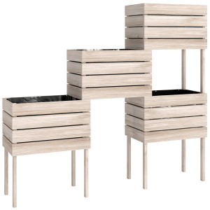 Altro Letto Per Orto Rialzato Con 4 Vasi Portapiante Da 50x30x60cm, In Legno Colore Naturale