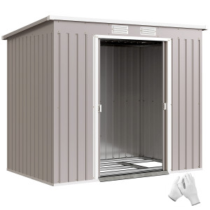 Altro Capanno Attrezzi Con Tetto Inclinato, 2 Ingressi E Prese D'aria, In Acciaio Zincato, 213x130x172 Cm, Grigio