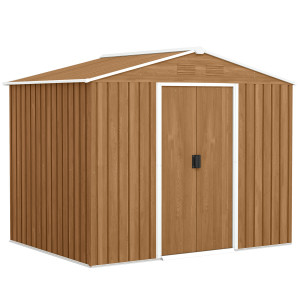 Altro Casetta Da Giardino In Lamiera Di Acciaio Con Porte Scorrevoli, 236x174x190cm, Marrone