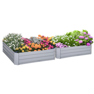 Altro Set Di 2 Letti Per Orto Rialzati Con Fondo Aperto Per Piante E Ortaggi, In Acciaio, 100x100x30 Cm, Grigio