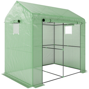 Altro Serra A Casetta A 2 Sezioni Con Porta E Finestre Avvolgibili, In Acciaio E Pe, 200x140x200 Cm, Verde