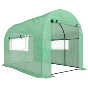 Altro Serra A Tunnel Per Orto 3x2x2 M In Acciaio E Pe Anti Uv Con Porte Avvolgibili E Finestre, Verde