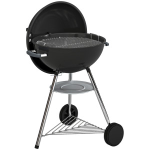Altro Barbecue A Carbone Con Griglia Esterna Rotonda, Coperchio, Termometro E Ruote, Nero