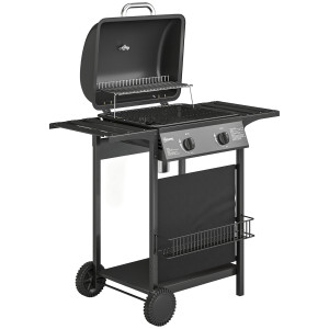 Altro Barbecue Gas, 2 Bruciatori, Tavolini Laterali, Vassoio Raccogli Grassi, Nero.