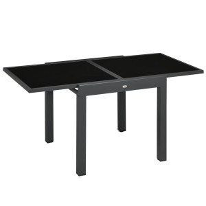Altro Tavolo Da Pranzo Allungabile Da Giardino Con Piano In Vetro E Alluminio, 80-160x80x75 Cm, Nero