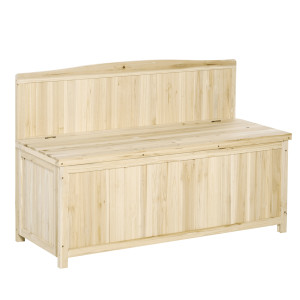 Altro Panca Contenitore Da Esterno In Legno Di Abete Naturale Con Schienale Per Giardino E Terrazza, 115x45x75cm