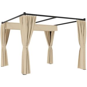 Altro Pergola Da Giardino Con Tetto Retrattile E Tende, In Metallo E Poliestere, 300x300x227 Cm, Beige