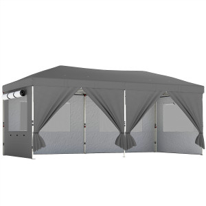 Altro Gazebo Pieghevole 3x6 M Con 6 Pareti Laterali, Sacchi E Picchetti, In Metallo E Tessuto Oxford, Grigio Scuro