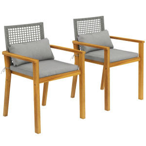Altro Set 2 Sedie Da Giardino In Legno Di Acacia Con Cuscini, Legno Naturale
