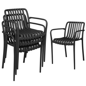 Altro Set Di 4 Sedie Da Patio Impilabili, Sedie Da Pranzo Per Esterni Con Schienale Curvo, Seduta Con Listelli E Braccioli