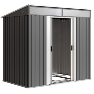Altro Casetta Da Giardino Porta Attrezzi Con 4 Finestre E 2 Ganci, In Acciaio Zincato, 195x122x181.5 Cm, Grigio